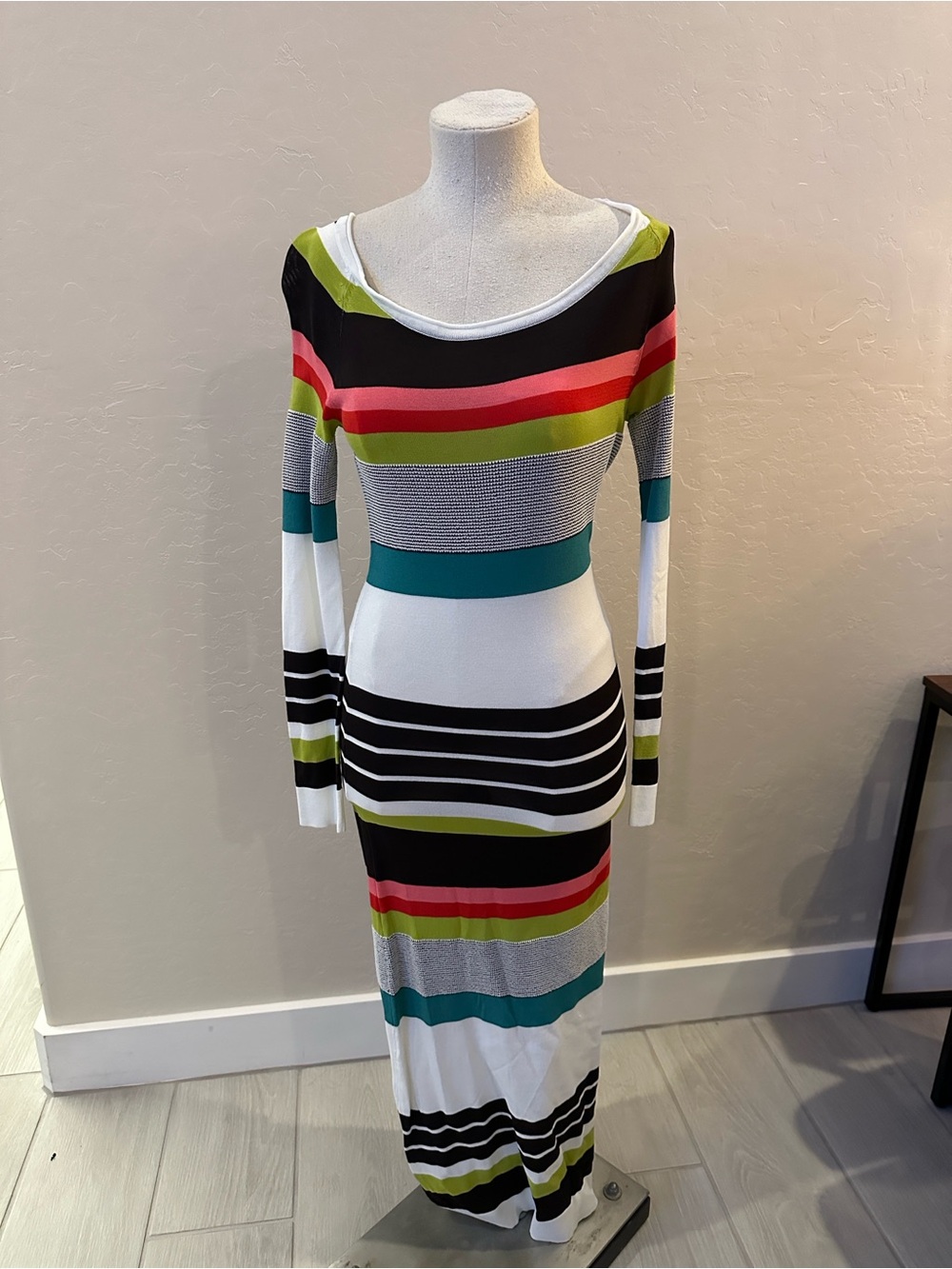 Long Sleeve Striped Maxi Dress in Multicolor